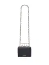 ALEXANDER MCQUEEN MEN'S BLACK LEATHER MINI HANDBAG WITH SILVER-TONE LOGO LETTERING AND CHAIN-LINK STRAP BY ALEXANDER M