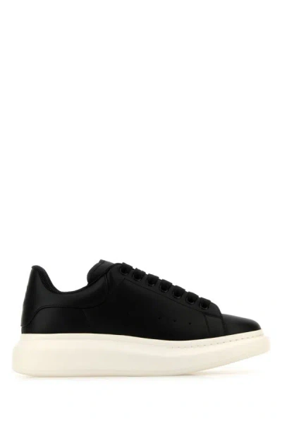 Alexander Mcqueen Men Black Leather Sneakers With Black Leather Heel