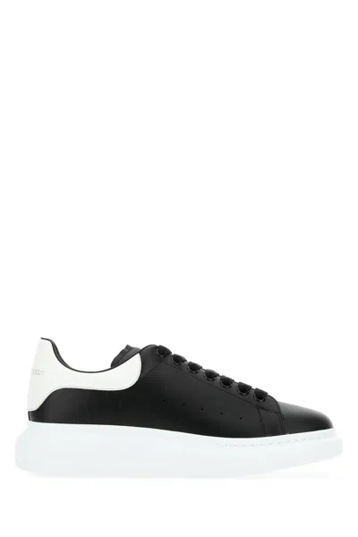 Alexander Mcqueen Men Black Leather Sneakers With White Leather Heel