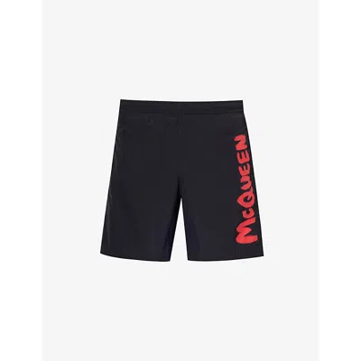 Alexander Mcqueen Black Swimsuit With Contrast Side Printed Logo