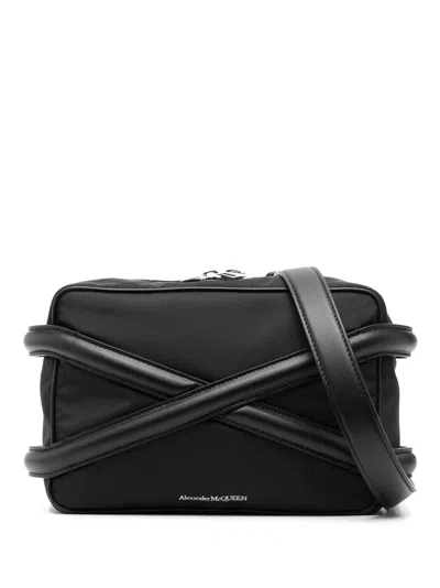 Alexander Mcqueen Men's Black Nylon And Leather Messenger Handbag For Ss23