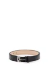 ALEXANDER MCQUEEN MEN'S BLACK PERFORATED SEAL LEATHER BELT FOR SS24