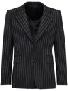 ALEXANDER MCQUEEN MEN'S BLACK PINSTRIPE SINGLE-BREASTED JACKET FOR SS24