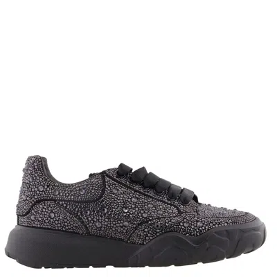 Alexander Mcqueen Men's Black Rhinestone Embellished Low Top Court Sneakers