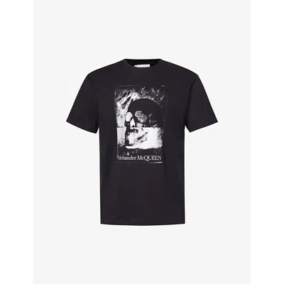 Alexander Mcqueen Mens Black Silver Brand-print Crewneck Cotton-jersey T-shirt