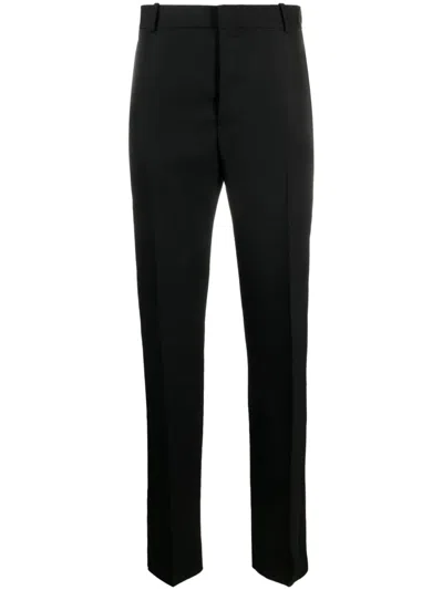 ALEXANDER MCQUEEN MEN'S BLACK WOOL TAILORED TROUSERS WITH SATIN SIDE STRIPES