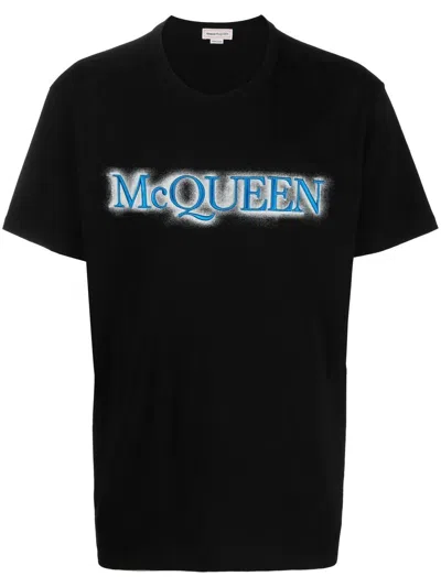 Alexander Mcqueen Men's Black/mix Sprayed Logo T-shirt For Ss23