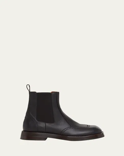 Alexander Mcqueen Men's Brogue Leather Chelsea Boots In Black