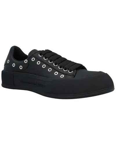 Alexander Mcqueen Men's Calfskin Deck Plimsoll In Black