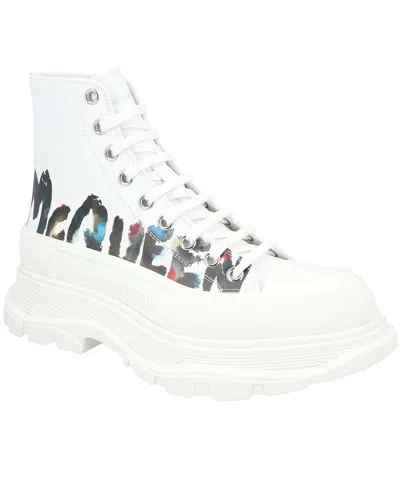 Alexander Mcqueen Men's Calfskin Tread Slick Boot, Never Worn (authentic Pre-loved) In White