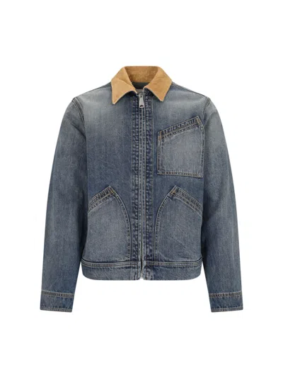 Alexander Mcqueen Men's Calfskin-trim Cotton Jacket In Blue