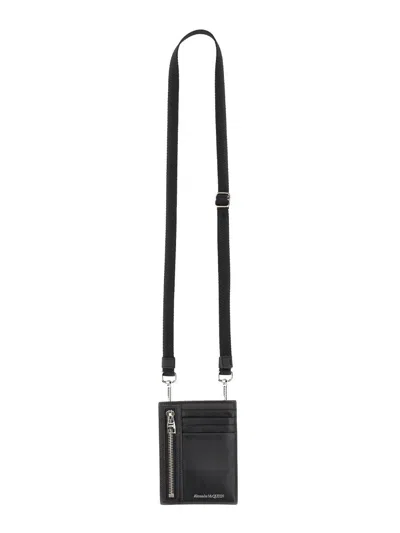 Alexander Mcqueen Men's Card Holder With Logo Print In Black