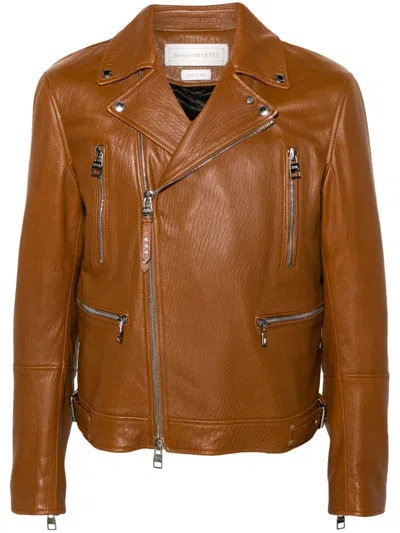 ALEXANDER MCQUEEN MEN'S CHESTNUT LAMBSKIN JACKET
