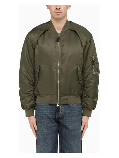 Alexander Mcqueen Men's Convertible Khaki Nylon Bomber Jacket