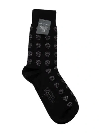 Pre-owned Alexander Mcqueen Men's Cotton Black  Silver Tone Skull Long Socks. Include Tag.