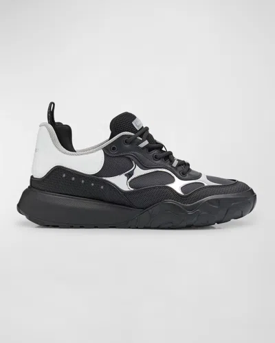 Alexander Mcqueen Men's Court Low-top Chunky Leather Sneakers In Black/white