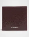 Alexander Mcqueen Men's Cracked Leather Bifold Wallet In Ruby Red