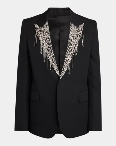 Alexander Mcqueen Men's Crystal Embroidery Single-breasted Sport Coat In Black