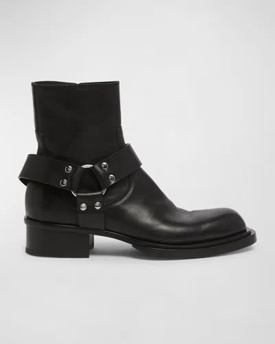 ALEXANDER MCQUEEN MEN'S CUBAN STACK LEATHER ANKLE BOOTS