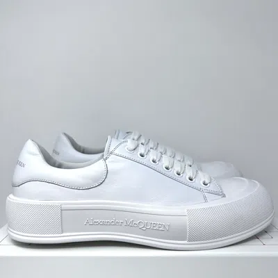 Pre-owned Alexander Mcqueen Men's Deck Plimsol Sneakers Size 12 Us /45 Eu Triple White
