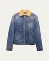 Alexander Mcqueen Washed Blue Ddenim Jacket With Suede Collar In Blue