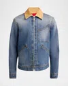 Alexander Mcqueen Denim Jacket With Suede Collar In Blue