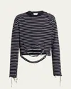 Alexander Mcqueen Distressed Striped Wool Sweater In Blue