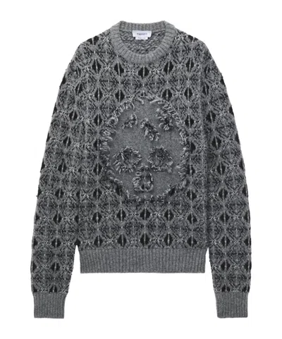 Alexander Mcqueen Men's Distressed Skull Fair Isle Jumper In Grey Melange In Gray