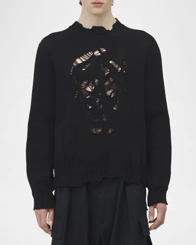 ALEXANDER MCQUEEN MEN'S DISTRESSED SKULL SWEATER