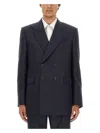 Alexander Mcqueen Double-breasted Tailored Jacket Structured Shoulders In Blue