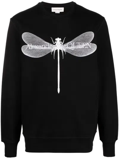 Alexander Mcqueen Men's Dragonfly Print Organic Cotton Sweatshirt In Black