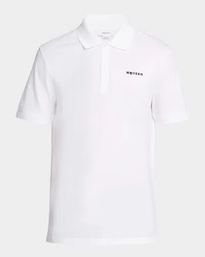 Alexander Mcqueen Men's Embroidered Logo Pique Polo Shirt In White