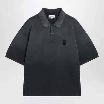 Alexander Mcqueen Faded Effect Black Polo Shirt In Cotton In Gray