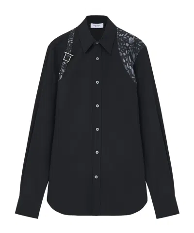 ALEXANDER MCQUEEN MEN'S FEATHER PRINT HARNESS SHIRT IN BLACK