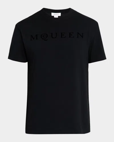 ALEXANDER MCQUEEN MEN'S FLOCKED LOGO COTTON CREWNECK T-SHIRT
