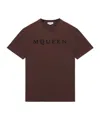 Alexander Mcqueen Men's Flocked Mcqueen Logo T-shirt In Deep Red In Brown