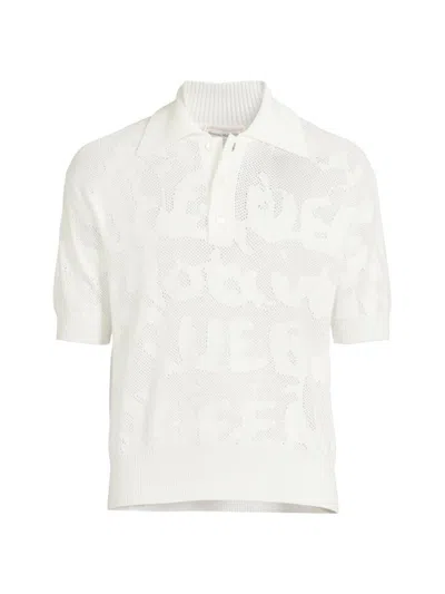 Alexander Mcqueen Men's Graffiti Logo Cotton Polo Shirt In Ivory