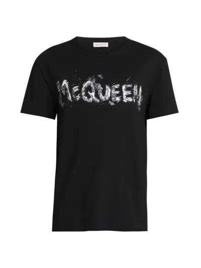 Alexander Mcqueen Men's Graffiti Logo Cotton T-shirt In Black,grey