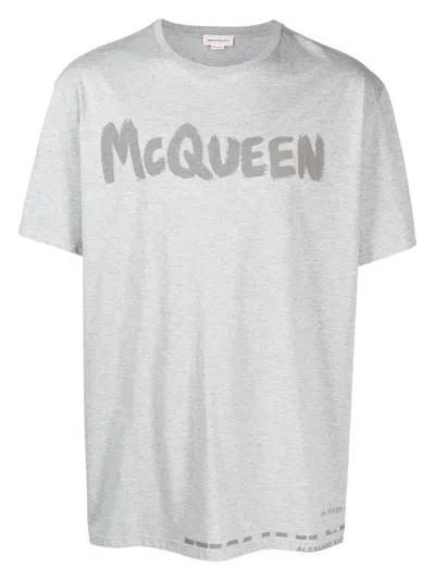 Alexander Mcqueen Graffiti Organic Cotton T-shirt In Grey