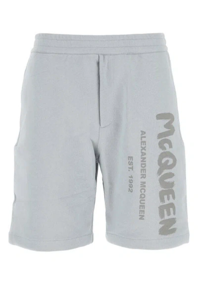 Alexander Mcqueen Men Grey Cotton Bermuda Shorts In Gray