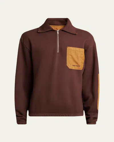 Alexander Mcqueen Mcqueen Mixed Media Half Zip Track Top In Brown