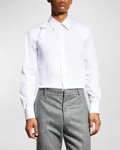 Alexander Mcqueen Men's Harness Sport Shirt W/ Strap In White