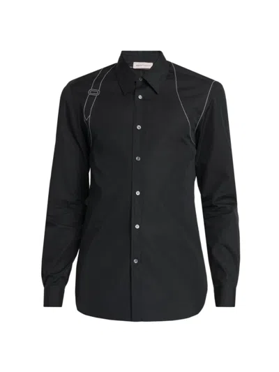 Alexander Mcqueen Men's Harness Stitch Cotton Shirt In Black