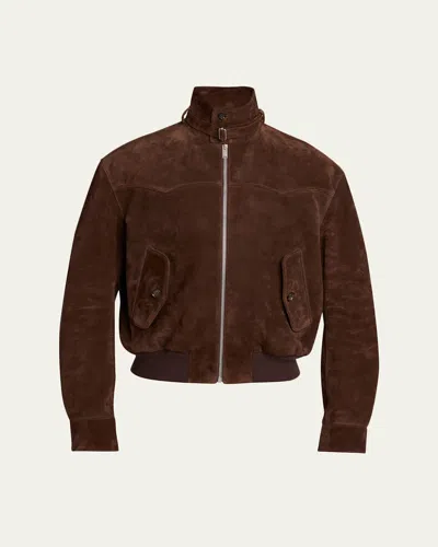 Alexander Mcqueen Men's Harrington Cropped Leather Bomber Jacket In Gold