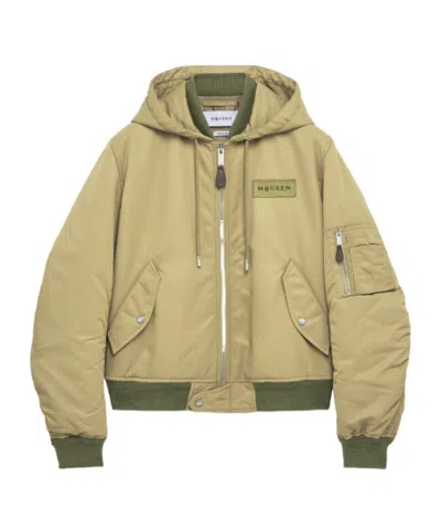 Alexander Mcqueen Men's Hooded Nylon Jacket In Beige In Brown