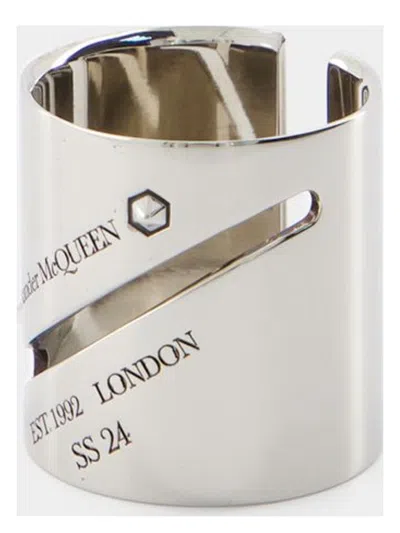 Alexander Mcqueen Men's Identity Tag Ring In Metallic