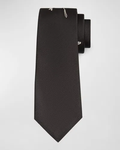 Alexander Mcqueen Men's Ironed Flower Silk Tie In Black