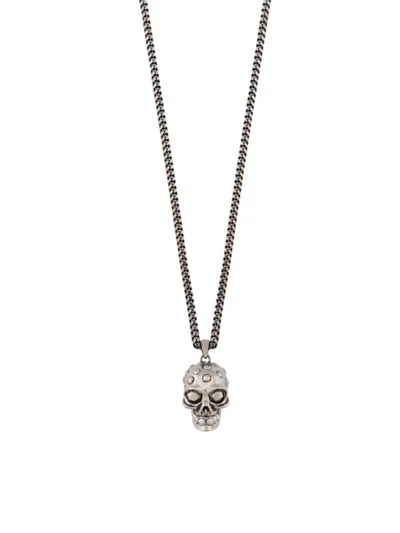 Alexander Mcqueen Men's Jeweled Skull Necklace In Silver