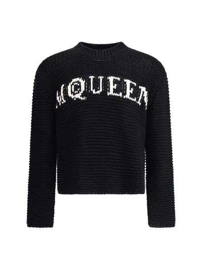Alexander Mcqueen Mcqueen Textured Cotton Sweater With Inlaid Logo In Black