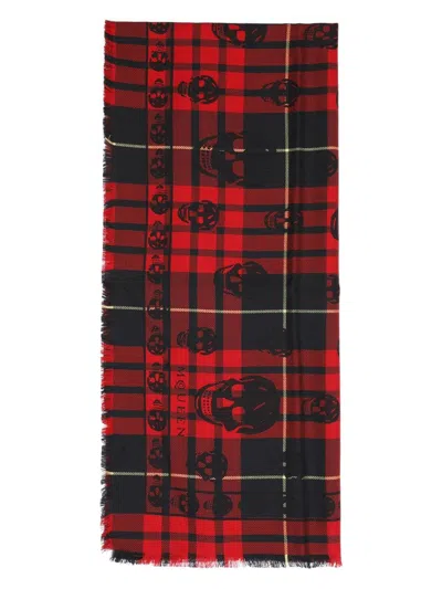 ALEXANDER MCQUEEN MEN'S KULL ON TARTAN FOULARD SCARF